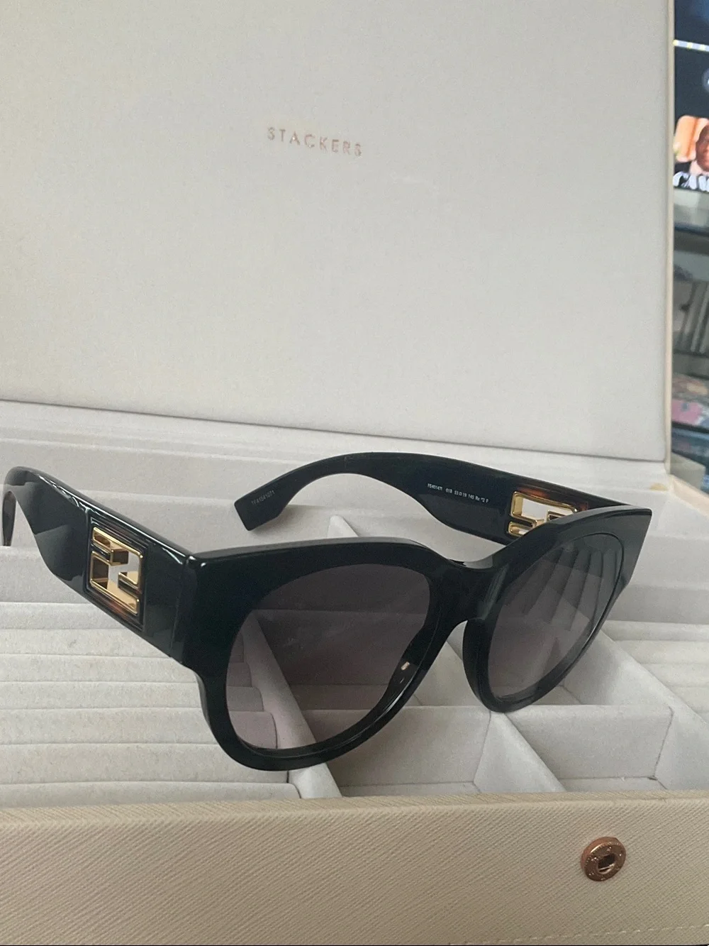 Fendi Black Round Baguette Sunglasses with Gold Logo